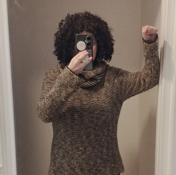 VINTAGE JAEGER Camel Hair & Wool Knit Sweater | Convertible Portrait Neck L - Picture 5 of 11